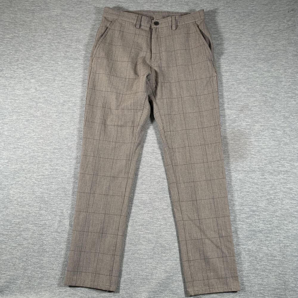 Zara Pants Mens 31x30 Brown Plaid Slim Fit Stretch Tweed Dress Trousers Office